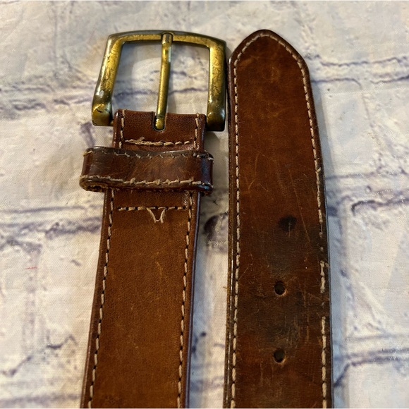 WESTERN MADE IN ITALY BROWN LEATHER WITH BRASS STUDS & STITCHING BELT WOMEN’S M - Picture 2 of 10